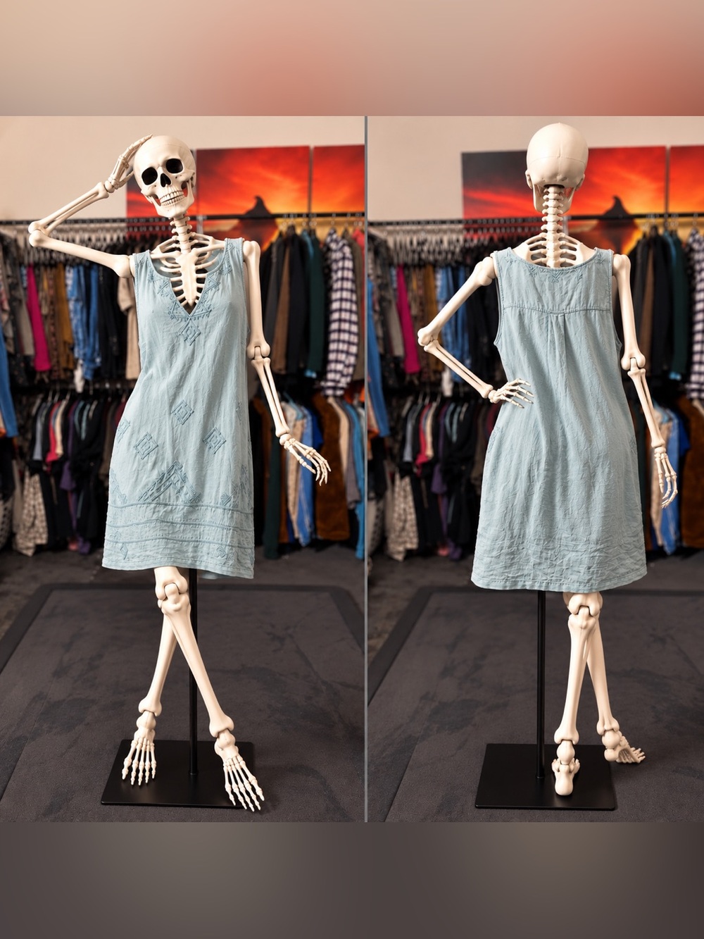 Artisan Ny Light Blue Embroidered Cotton Sleeveless Dress